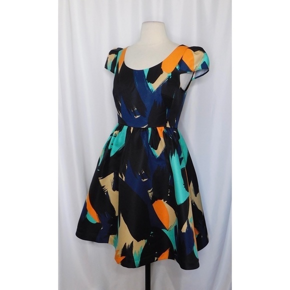 Anthropologie MOULINETTE SOEURS Pinion Abstract Brushstroke Fit N’ Flare Dress 4 - Picture 7 of 16